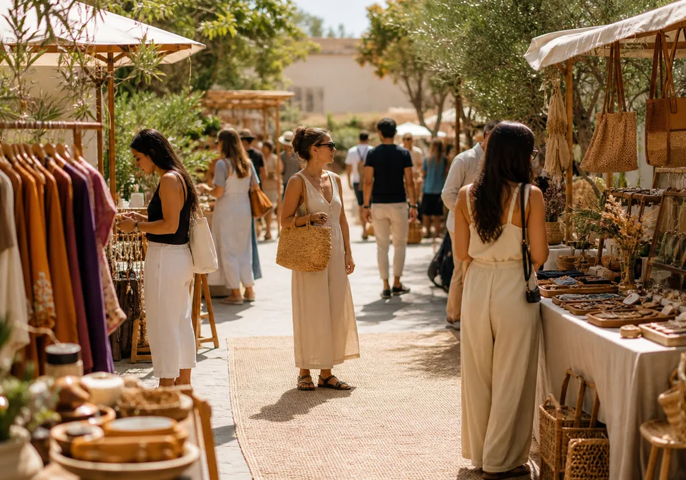 Curated flea market with clothing and handmade accessory stalls