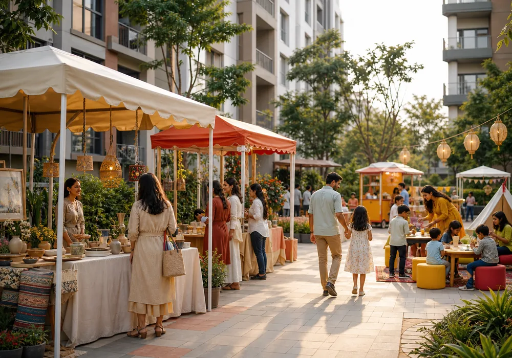 Pop-up market in a modern community setting